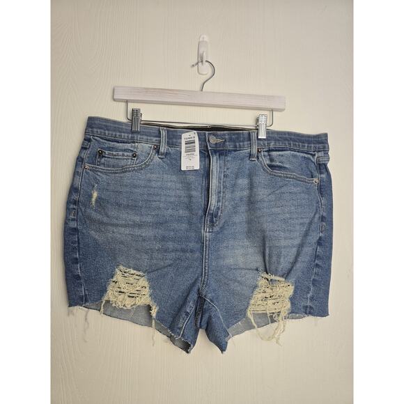 NEW Torrid Shorts Women 18 Blue Hi Rise Relaxed Classic Destructed Stretch Denim - Picture 1 of 3